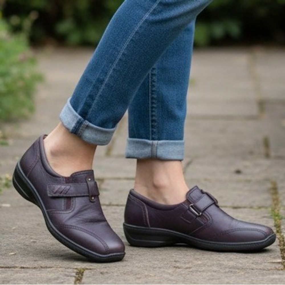 Hotter Francis Women Shoes Size 6 Comfort Walking Hook and Loop Plum Leather